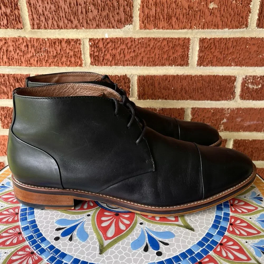 Johnston & Murphy Chukka Cap Toe Ankle Boot Mens 12M Black Leather 20-7537